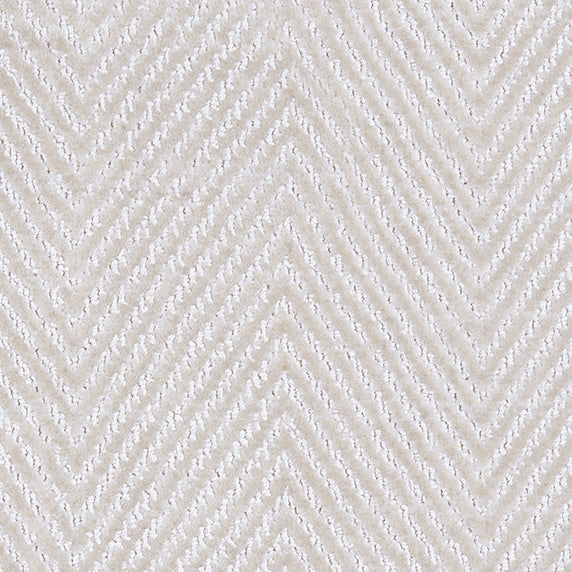 Nylon broadloom carpet swatch in a striped herringbone weave in white.