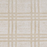 Nylon broadloom carpet swatch in a dimensional plaid weave in cream.