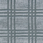 Nylon broadloom carpet swatch in a dimensional plaid weave in gray.