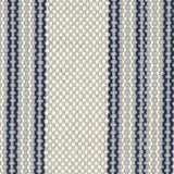 Wool broadloom carpet swatch in a chunky variegated stripe weave in gray, navy and cream.