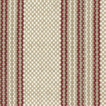 Wool broadloom carpet swatch in a chunky variegated stripe weave in brown, red and cream.