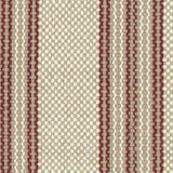 Wool broadloom carpet swatch in a chunky variegated stripe weave in brown, red and cream.