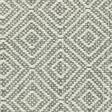 Wool broadloom carpet swatch in a chunky diamond lattice weave in cream and charcoal.