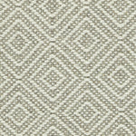 Wool broadloom carpet swatch in a chunky diamond lattice weave in cream and brown.
