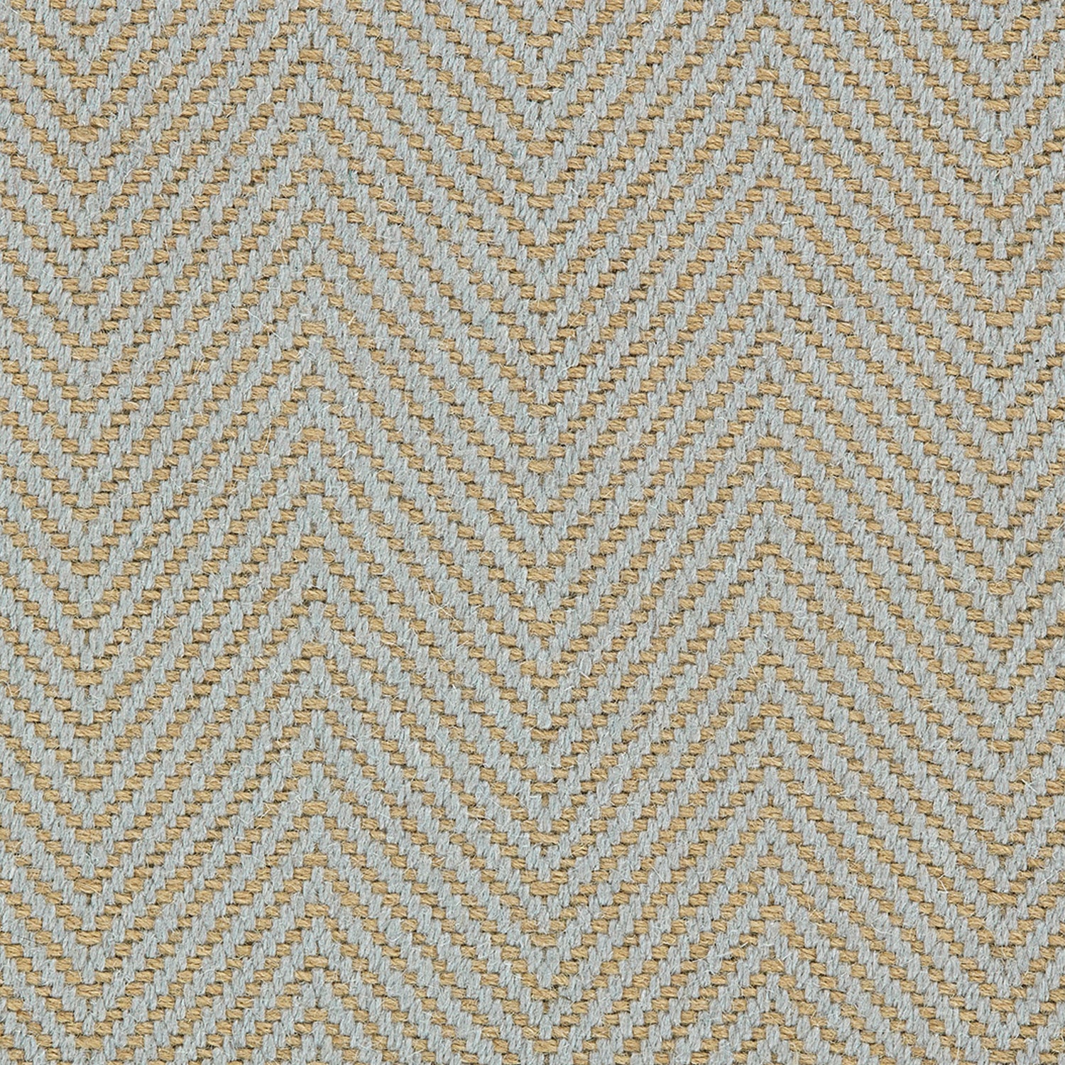 Wool broadloom carpet swatch in a herringbone weave in gold and sky blue.