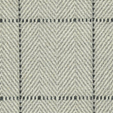 Wool broadloom carpet swatch in a plaid herringbone weave in cream, silver and charcoal.