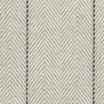 Wool broadloom carpet swatch in a striped herringbone weave in cream, silver and charcoal.