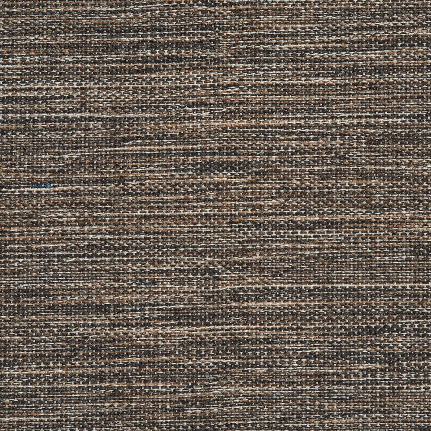 Wool-blend broadloom carpet swatch in a chunky mottled brown and charcoal weave.