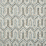 Wool-blend broadloom carpet swatch in a chunky geometric linear weave in gray, light blue and cream.