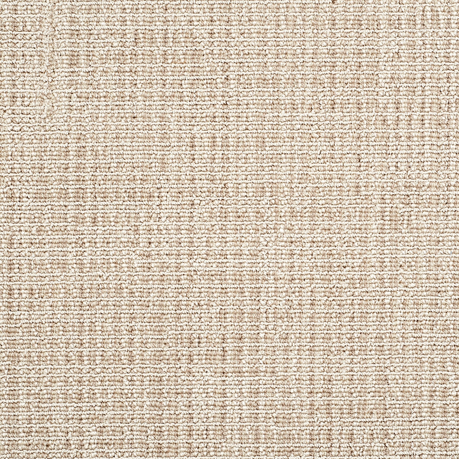 Wool-blend broadloom carpet swatch in a grid weave in mottled cream and tan.