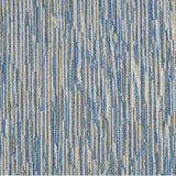 Wool-blend broadloom carpet swatch in a mottled stripe print in shades of white, blue, navy and gold.