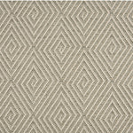 Outdoor broadloom carpet swatch in a dense repeating diamond pattern in cream on a silver field.