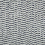 Nylon broadloom carpet swatch in a textured herringbone weave in mottled white and navy.