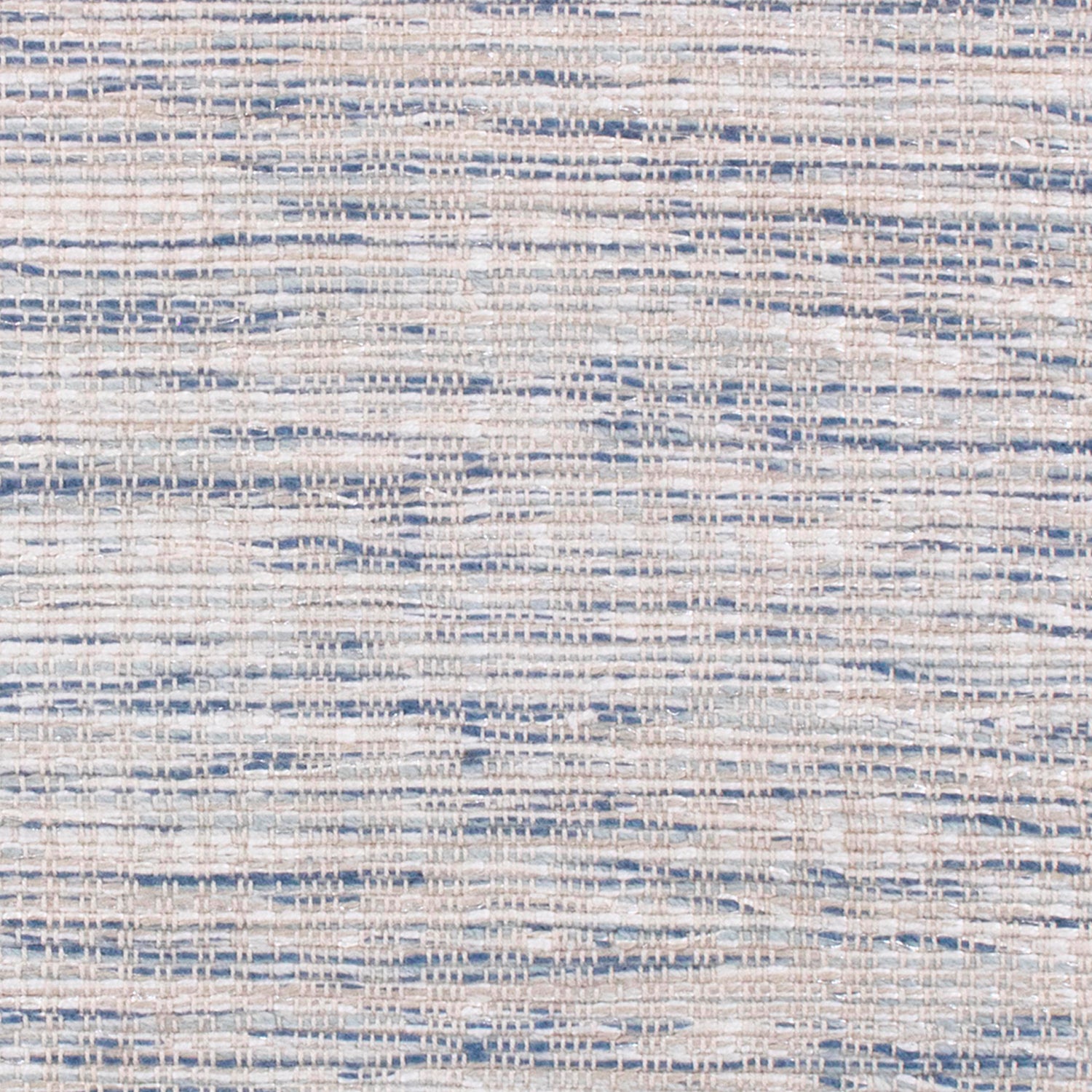 Wool-blend broadloom carpet swatch in a chunky flat weave in mottled white, cream and blue.