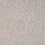 Wool-blend broadloom carpet swatch in a chunky diamond weave in mottled shades of cream, brown and gray.