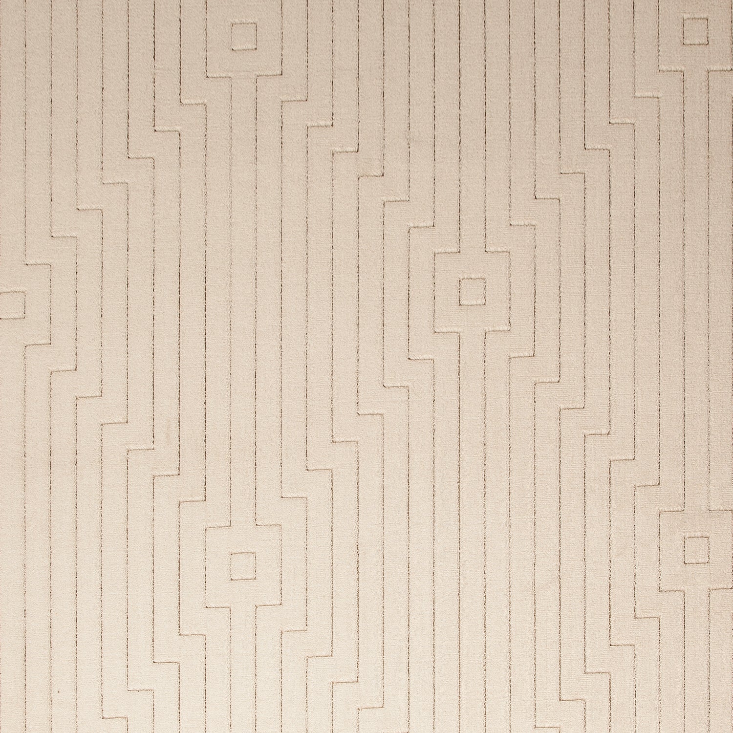 Wool-silk broadloom carpet swatch in a dimensional geometric weave in ivory.