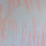 Detail of wallpaper in an abstract paint print in light blue on a pink field.