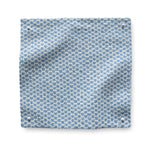 Square fabric swatch in a dense checked weave in blie and white.
