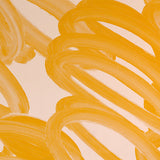 Detail of wallpaper in an abstract paintstroke print in orange on a cream field.