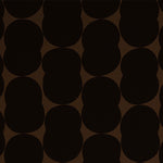 Detail of wallpaper in an abstract curvilinear pattern in black on a brown field.