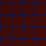 Detail of wallpaper in a repeating blot print in maroon on a blue field.