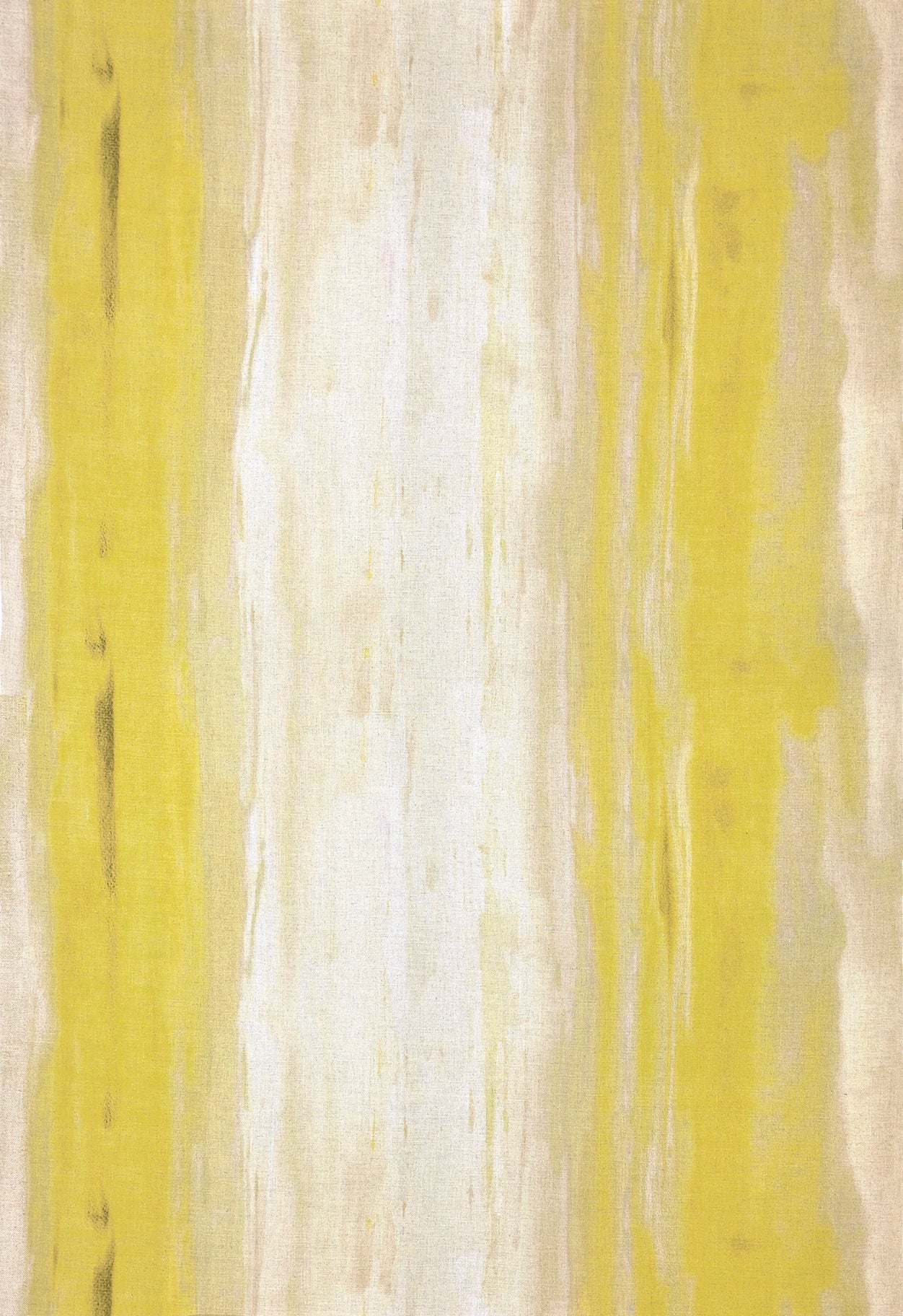 Detail of fabric in an abstract painterly print in shades of yellow and cream.