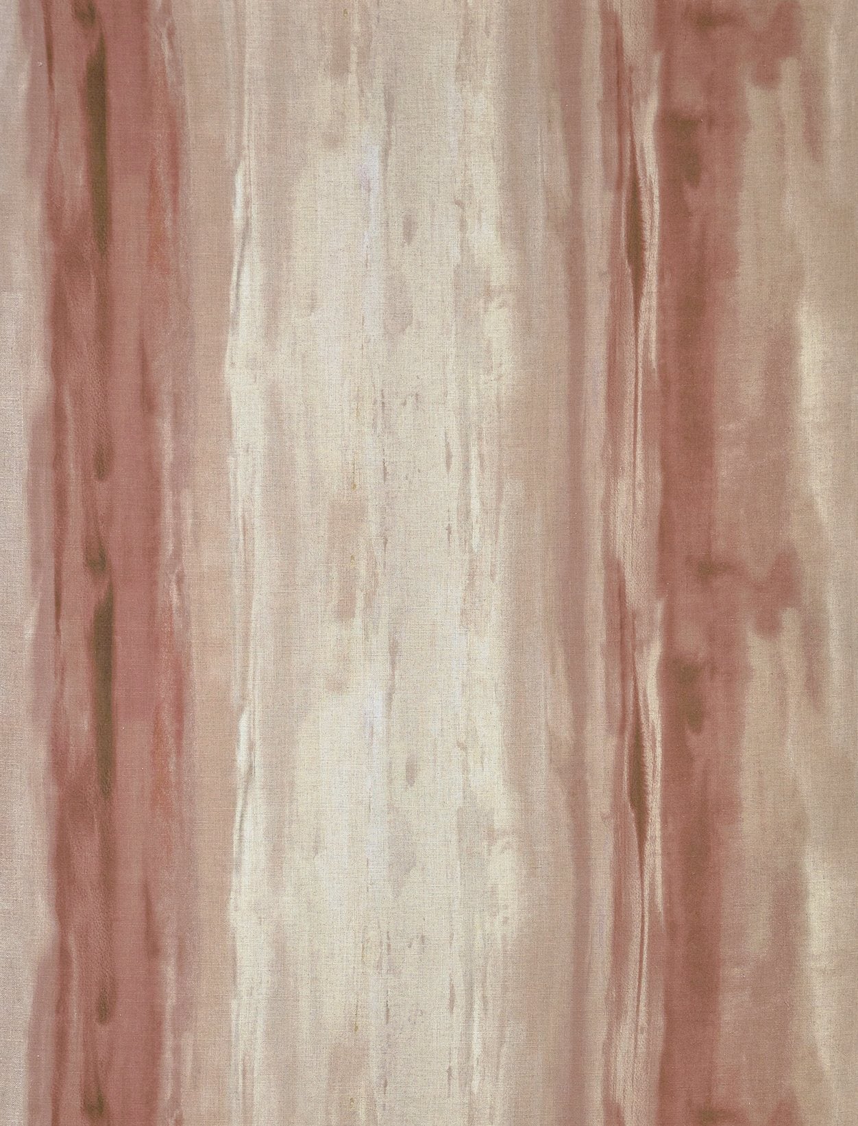 Detail of fabric in an abstract painterly print in shades of rust, pink and cream.