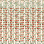 Panels of wallpaper in a linear floral print in red, orange and green on a cream field.