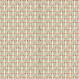 Panels of wallpaper in a linear floral print in red, orange and green on a cream field.