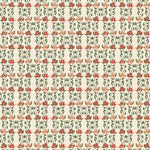 Wallpaper in a linear floral print in red, orange and green on a cream field.