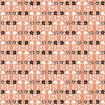 Detail of wallpaper in a linear floral print in red, white and black on an orange field.