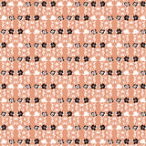 Detail of wallpaper in a linear floral print in red, white and black on an orange field.