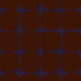 Detail of wallpaper in a repeating blot print in deep red on a dark blue field.