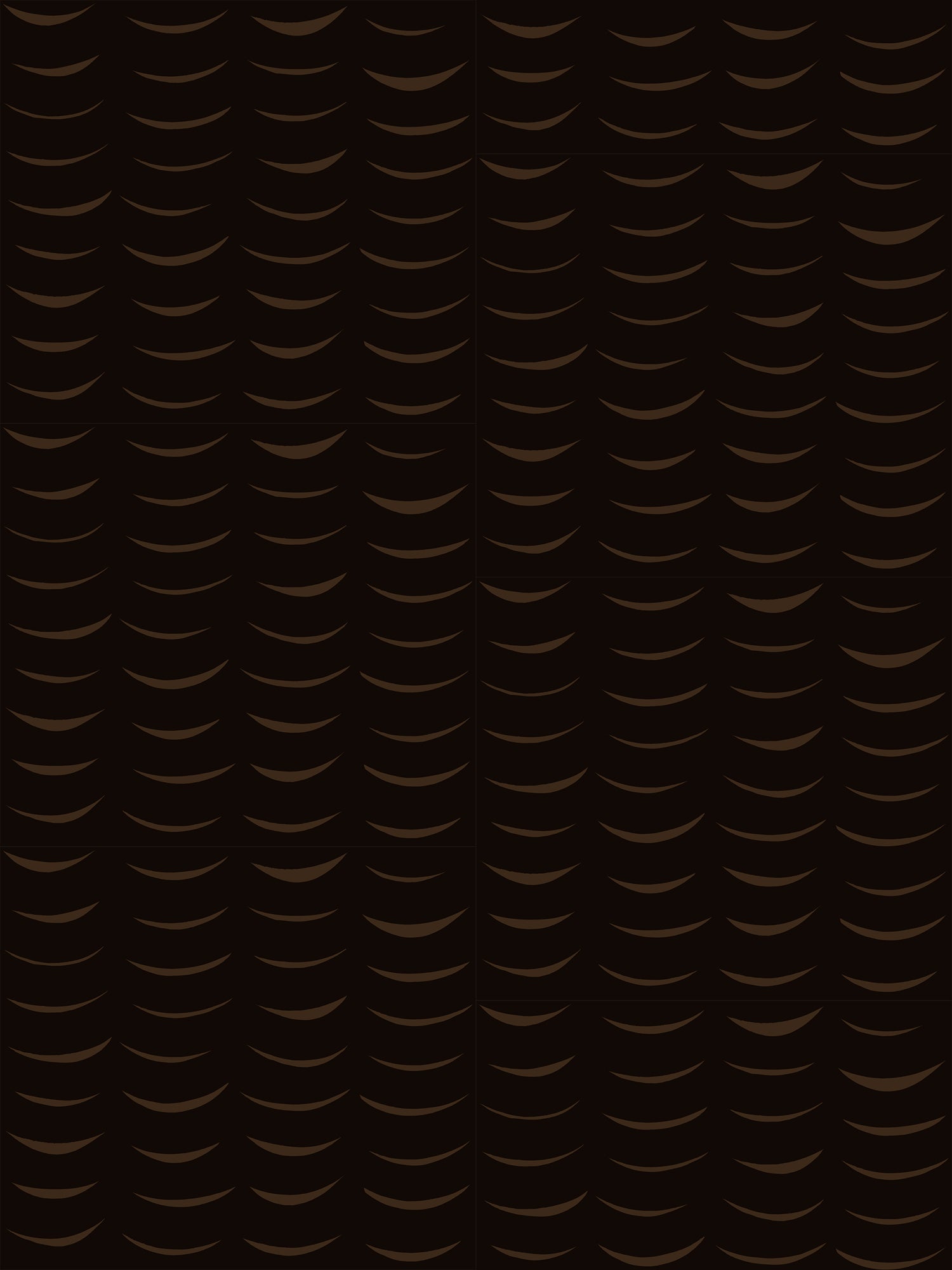 Wallpaper in an abstract crescent print in brown on a black field.