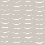 Detail of wallpaper in an abstract crescent print in cream on a gray field.