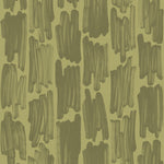 Wallpaper in an abstract paint swatch print in dark green on an olive field.