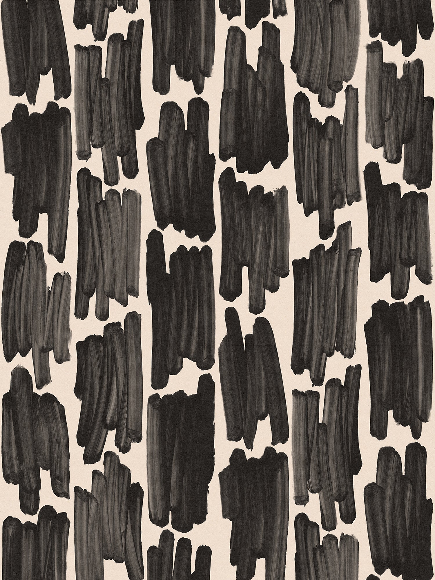 Wallpaper in an abstract paint swatch print in black on a cream field.