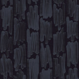 Wallpaper in an abstract paint swatch print in blue on a black field.