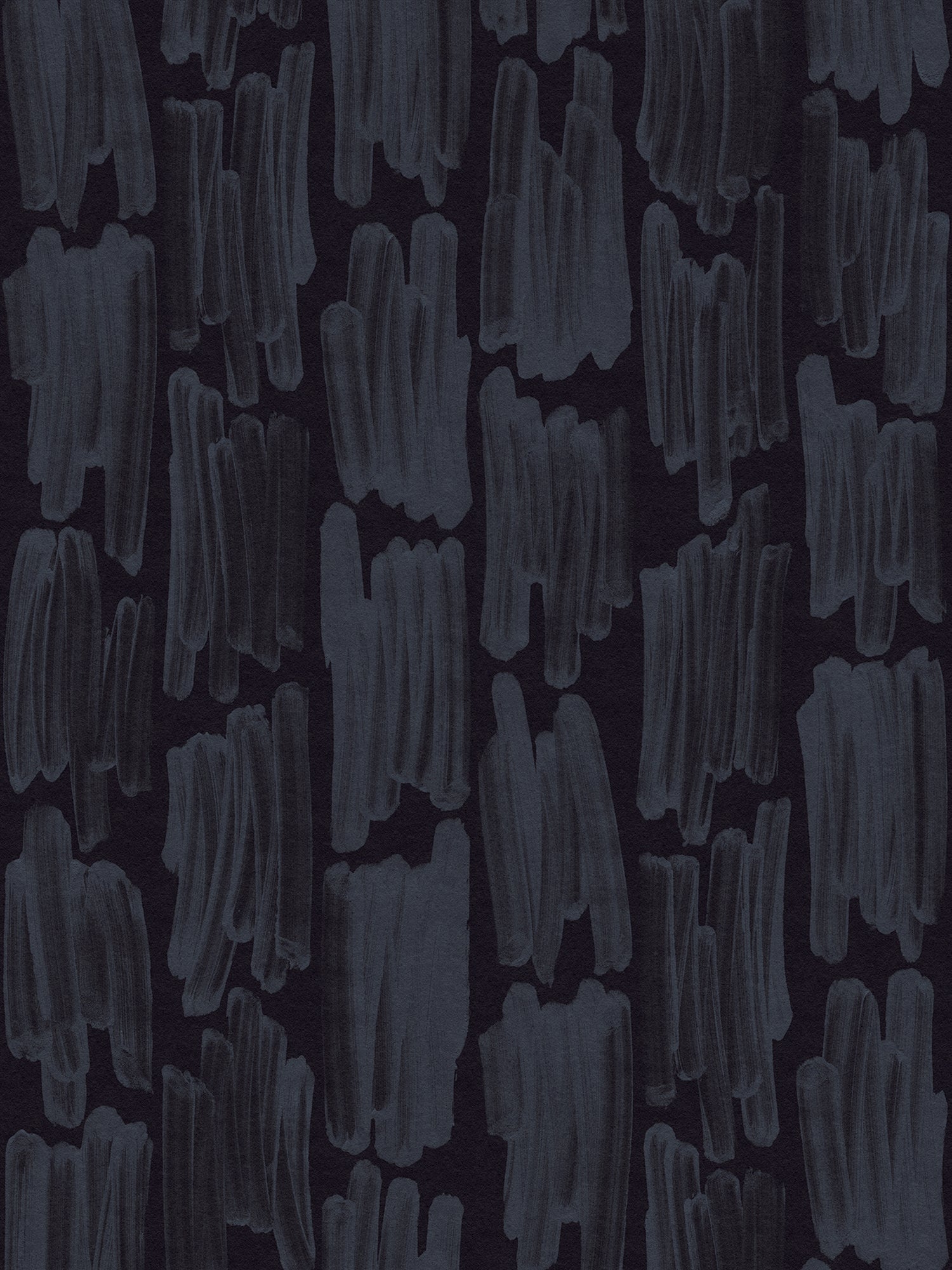 Wallpaper in an abstract paint swatch print in blue on a black field.