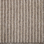 Textured rug with a striped pattern in brown and beige tones