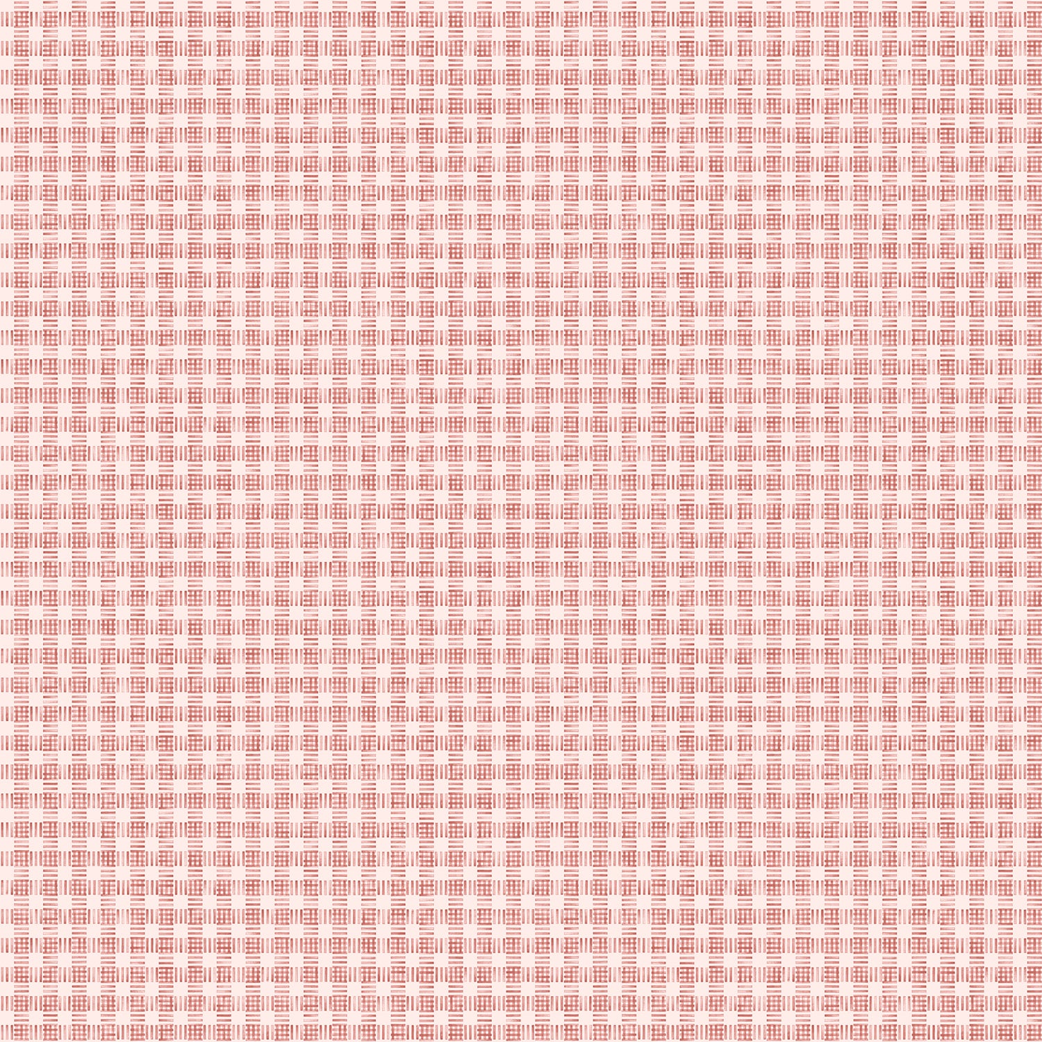 Wallpaper in a dense plaid pattern in shades of cream and red.