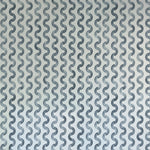 Detail of wallpaper in a playful curvy stripe print in navy on a light blue field.