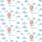 Pattern of hot air balloons and clouds on a white background