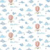 Pattern of hot air balloons and clouds on a white background