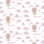 Pattern of hot air balloons and clouds on a white background