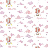 Pattern of hot air balloons and clouds on a white background