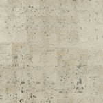 Detail of wallpaper in a minimalist paint slatter print in gray on a tan field.