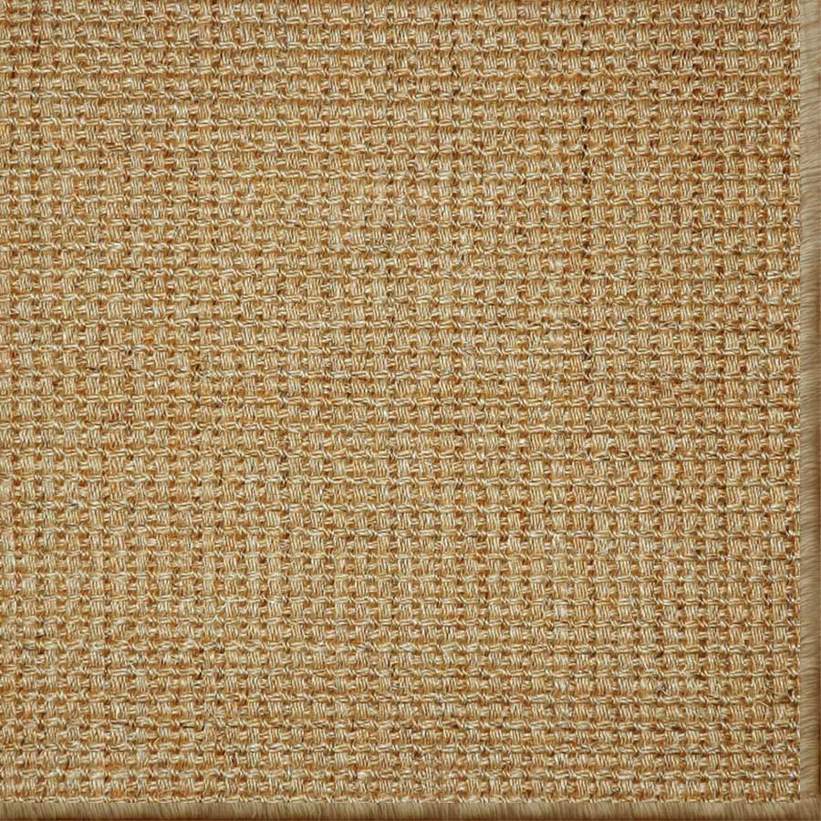 Close-up of a textured woven performance carpet in tan.