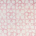 Detail of fabric in a botanical lattice print in pink on a cream field.