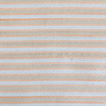 Detail of a woven upholstery leather in a striped coral, tan and white colorway.